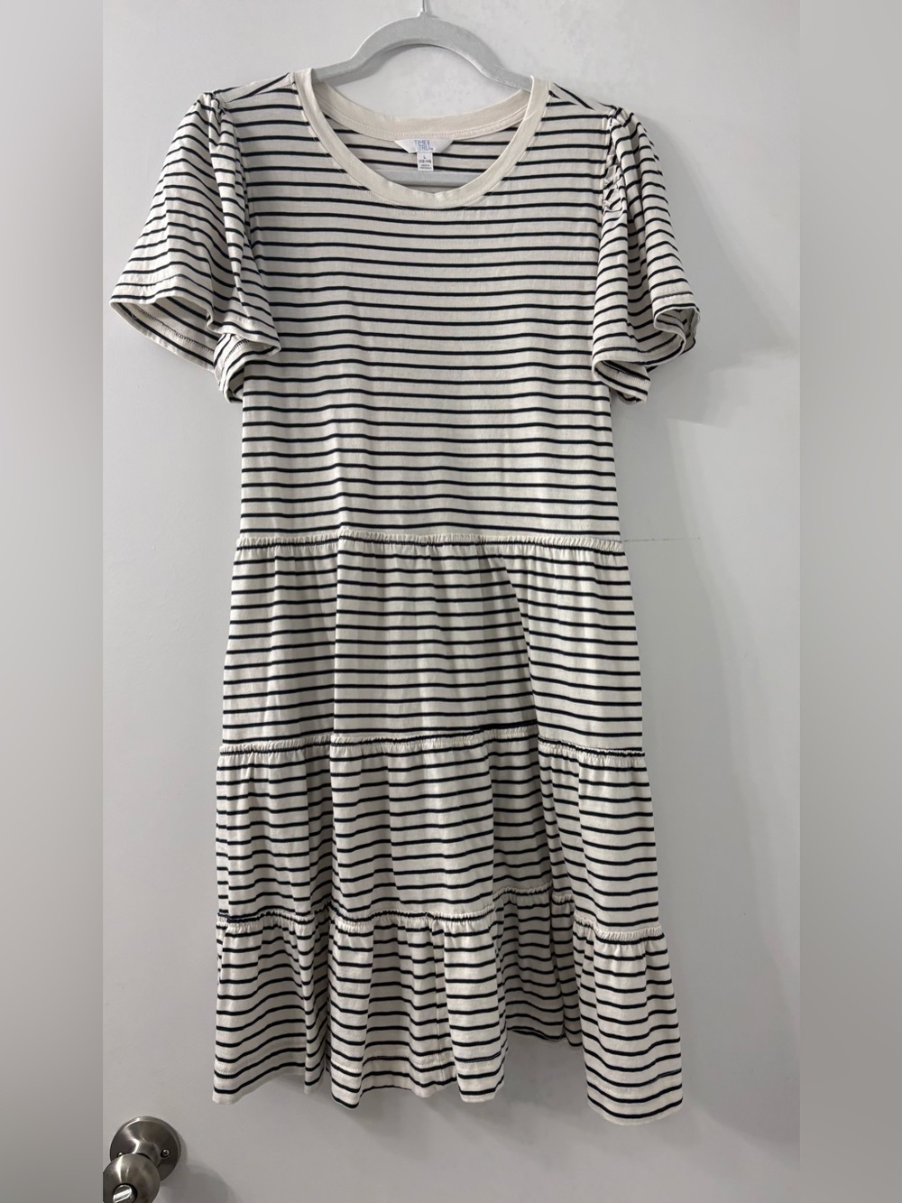 Striped Tiered Tee Dress - navy/White